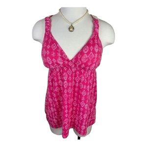 XS Pink Rose Fuchsia Pink Embroidered Lace Tank Padded Sleeveless Top Padded